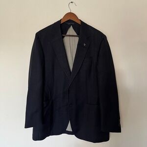 Canali Kei Jacket Mens 52R Navy Blue 100% Wool Unstructured Blazer Made in Italy